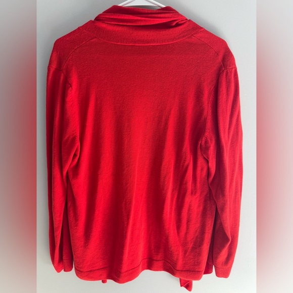 Talbots Womens Cardigan M Red Open Front Linen Blend Long Sleeve Lightweight - Picture 4 of 7